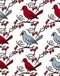 Red and Gray Birds Berries Branches Rug