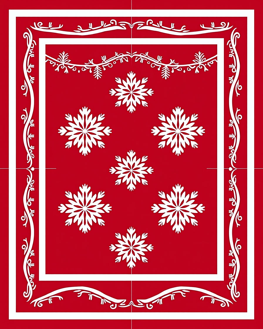 Crimson and White Winter Bloom Rug