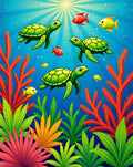 Bright Sea Turtles Coral Reef Fish Rug