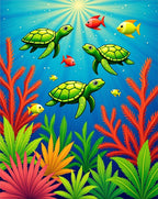 Bright Sea Turtles Coral Reef Fish Rug