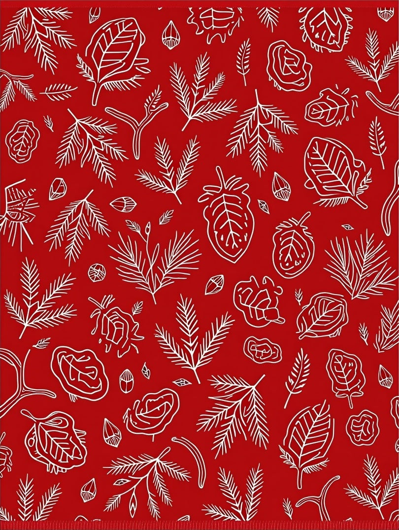 White Botanical Sketch On Red Rug