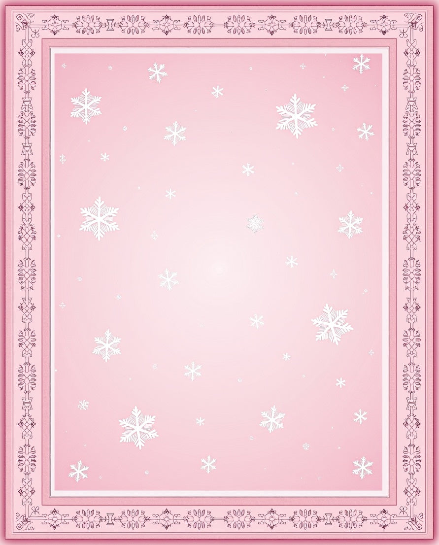 Pink Snowflake Bordered Winter Fantasy Rug