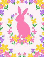 Pink bunny with colorful floral border Rug
