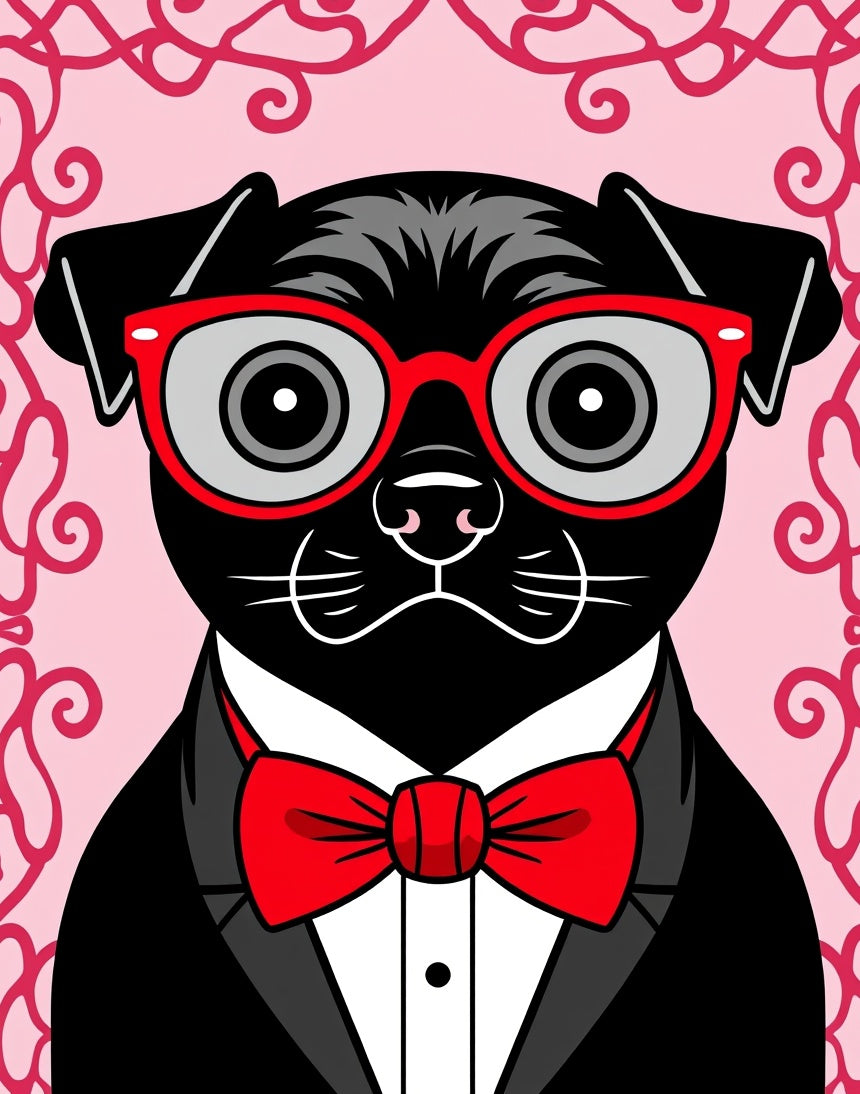 Dapper Black Pug Red Bowtie Swirl Rug