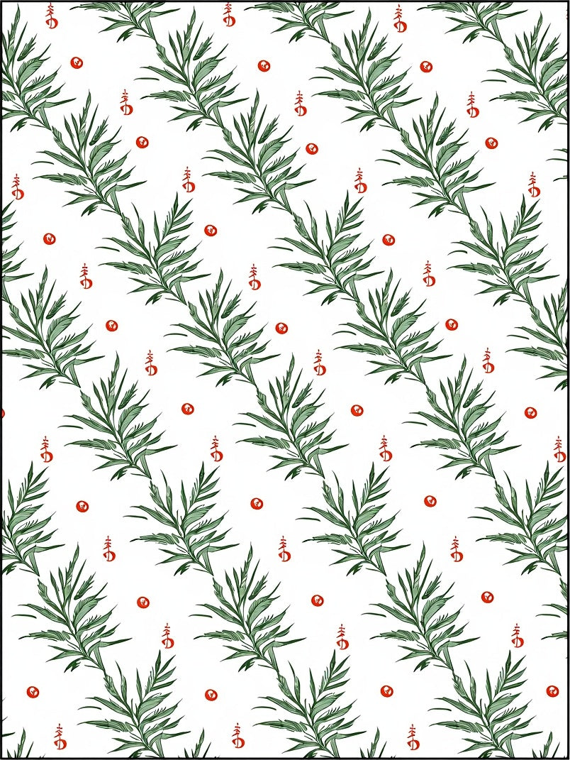 Green Leaf Branch Red Dot Arrangement Rug