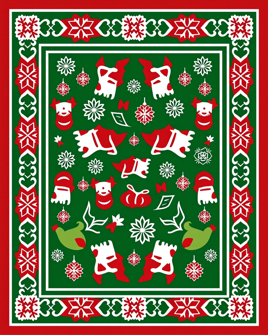 Red Green Christmas Figurines Snowflake Rug