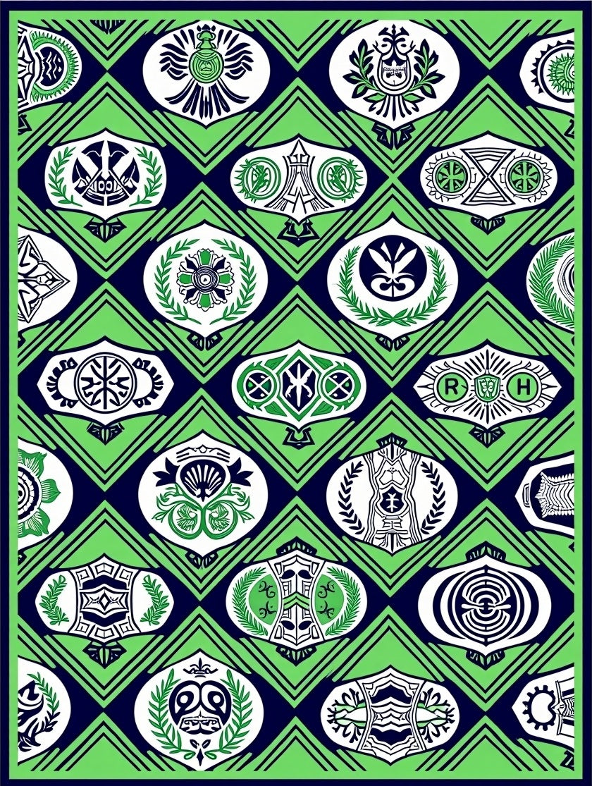 Emerald Navy Oval Emblem Medallion Rug