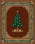 Ornate Green Christmas Tree Brown Rug