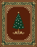 Ornate Green Christmas Tree Brown Rug