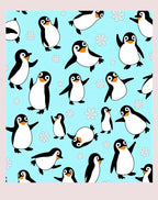 Playful Penguin Snowflakes Aqua Background Rug