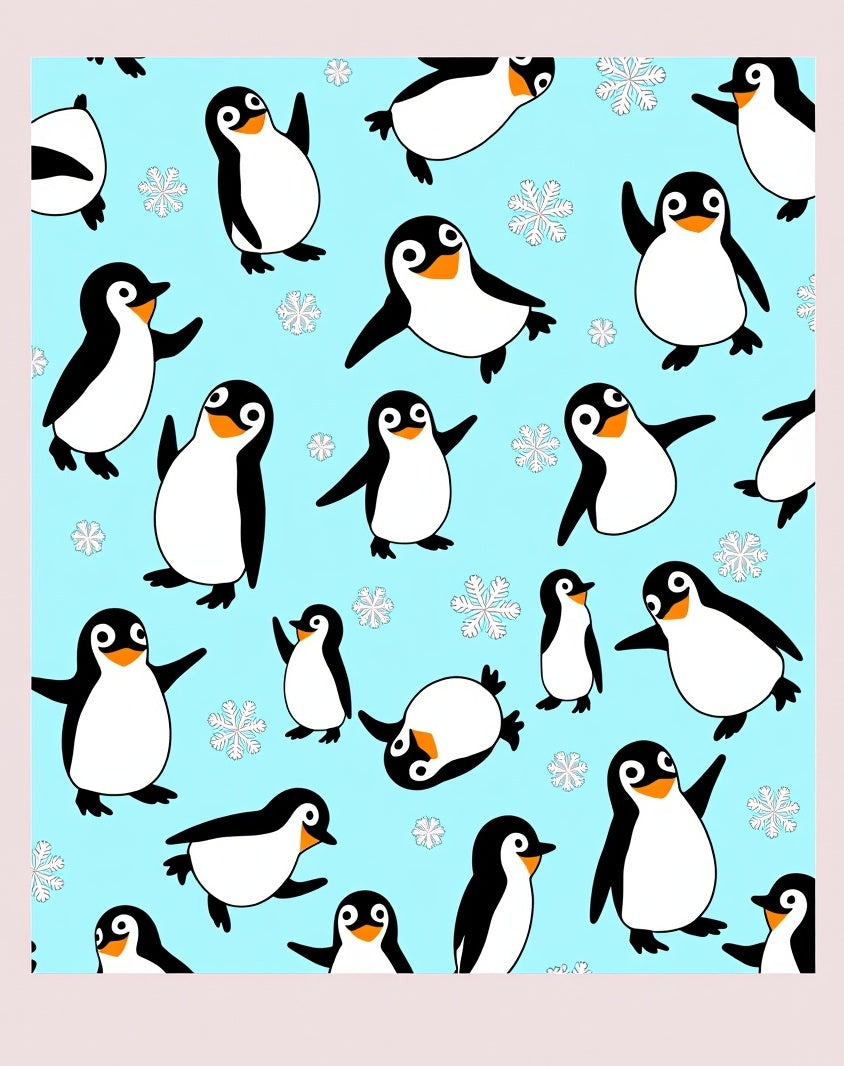 Playful Penguin Snowflakes Aqua Background Rug