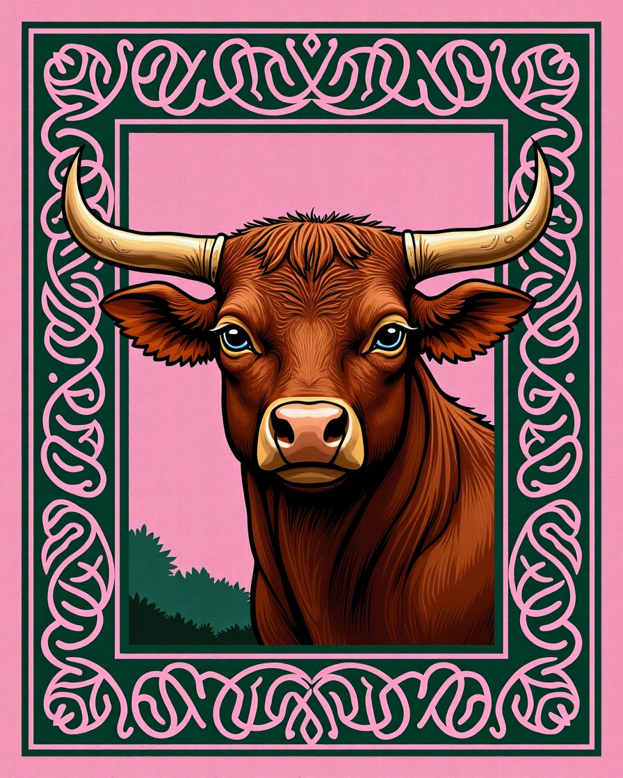 Brown Bull Celtic Border Pink Rug