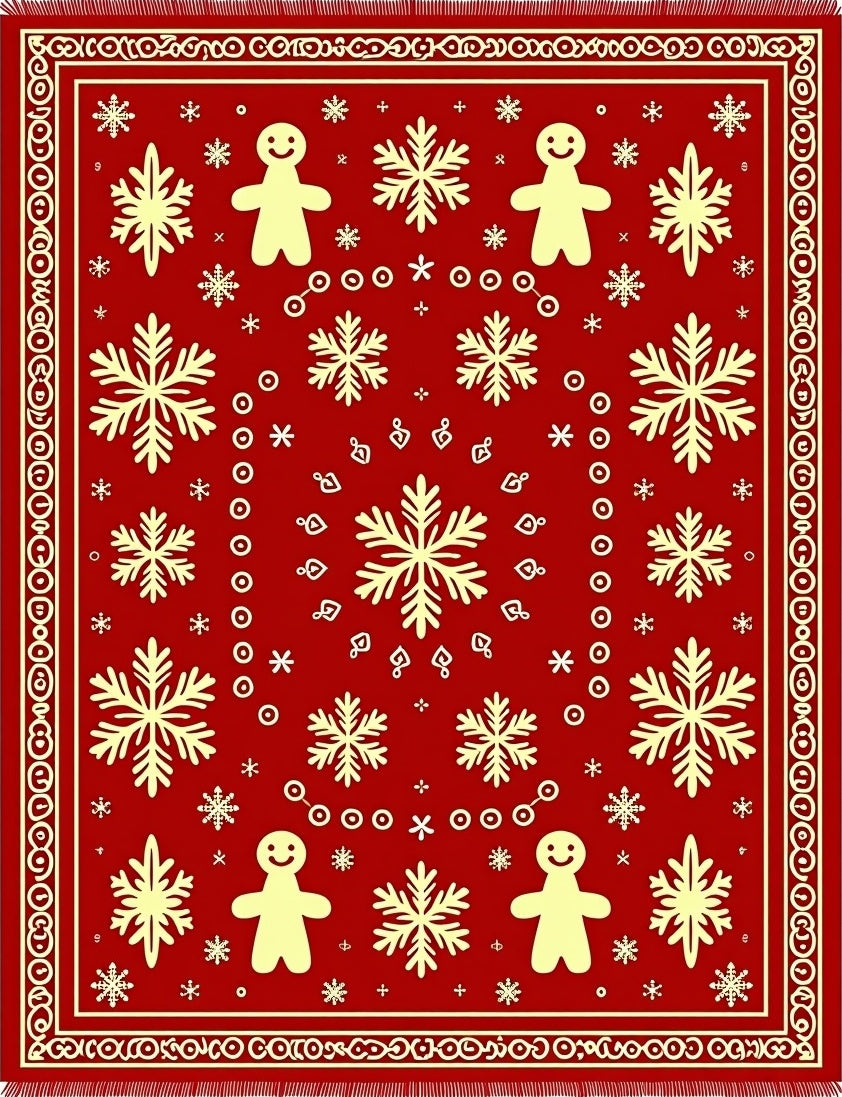 Red Gingerbread Snowflake Festive Rug