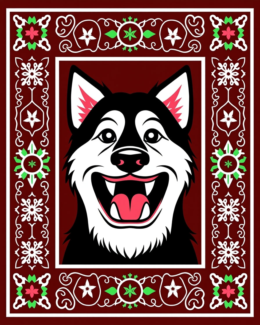 Crimson Husky Floral Medallion Border Rug