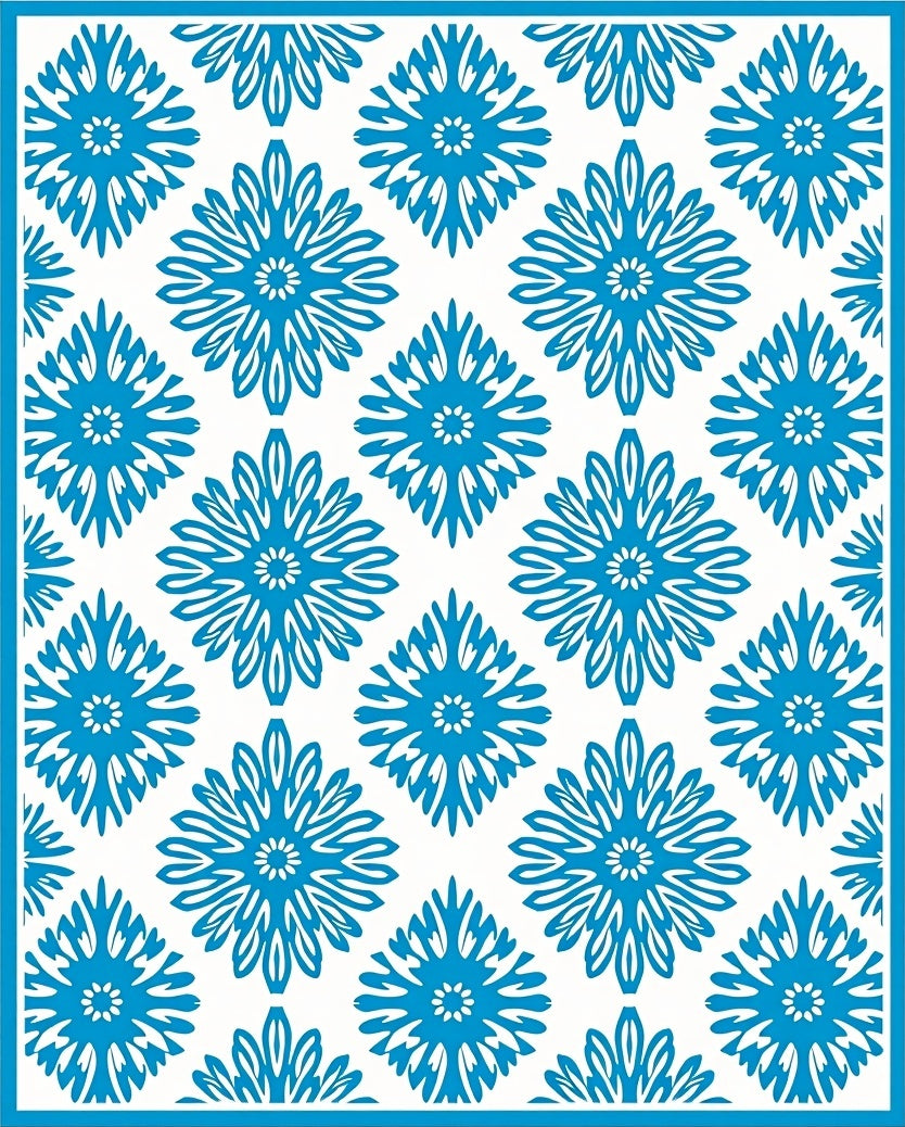 Bright Blue Floral Diamond Repeat Rug