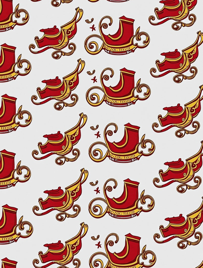 Vintage Red Gold Sleigh Holiday Repeat Rug