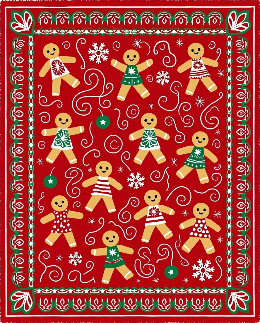 Festive Red Gingerbread Man Holiday Rug