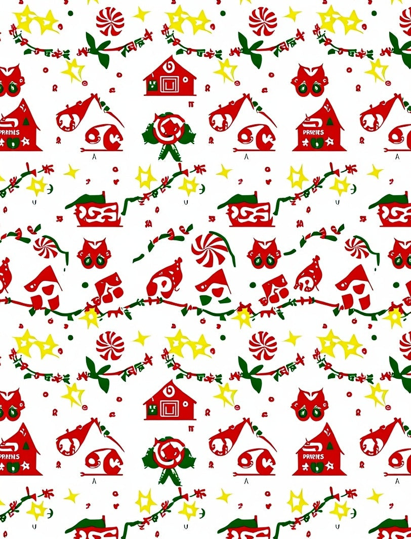 Festive Red Green Starry Gingerbread House Rug