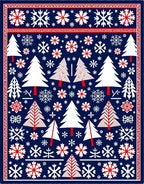 Red White Blue Christmas Trees Snowflakes Rug