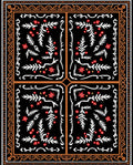 Black Red White Floral Border Rug