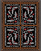 Black Red White Floral Border Rug