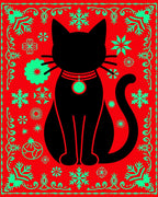 Black Cat Festive Snowflake Border Rug