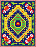 Bold Red Blue Folk Art Medallion Rug