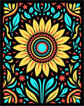 Vibrant Yellow Sunflower Folk Art Rug