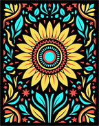 Vibrant Yellow Sunflower Folk Art Rug