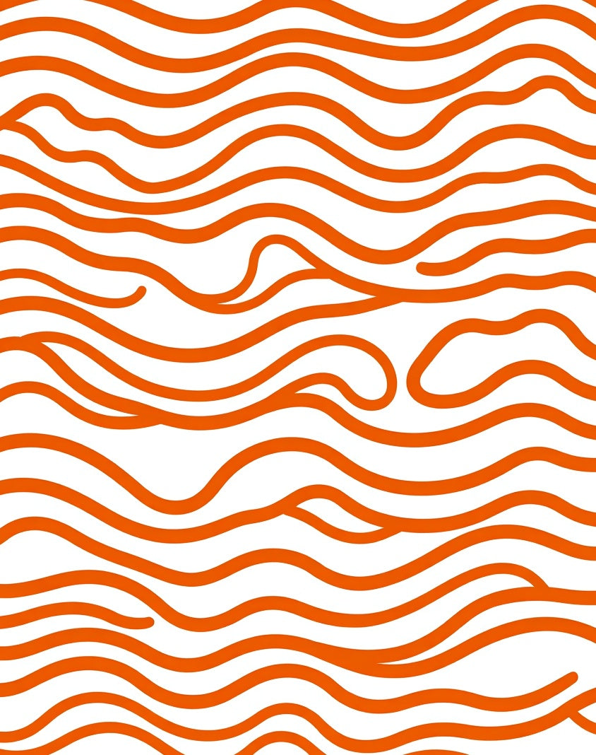 Vibrant Orange Wavy Line Art Rug