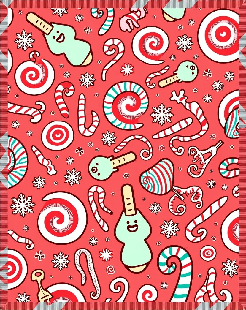 Sweet Red Candy and Snowflakes Rug