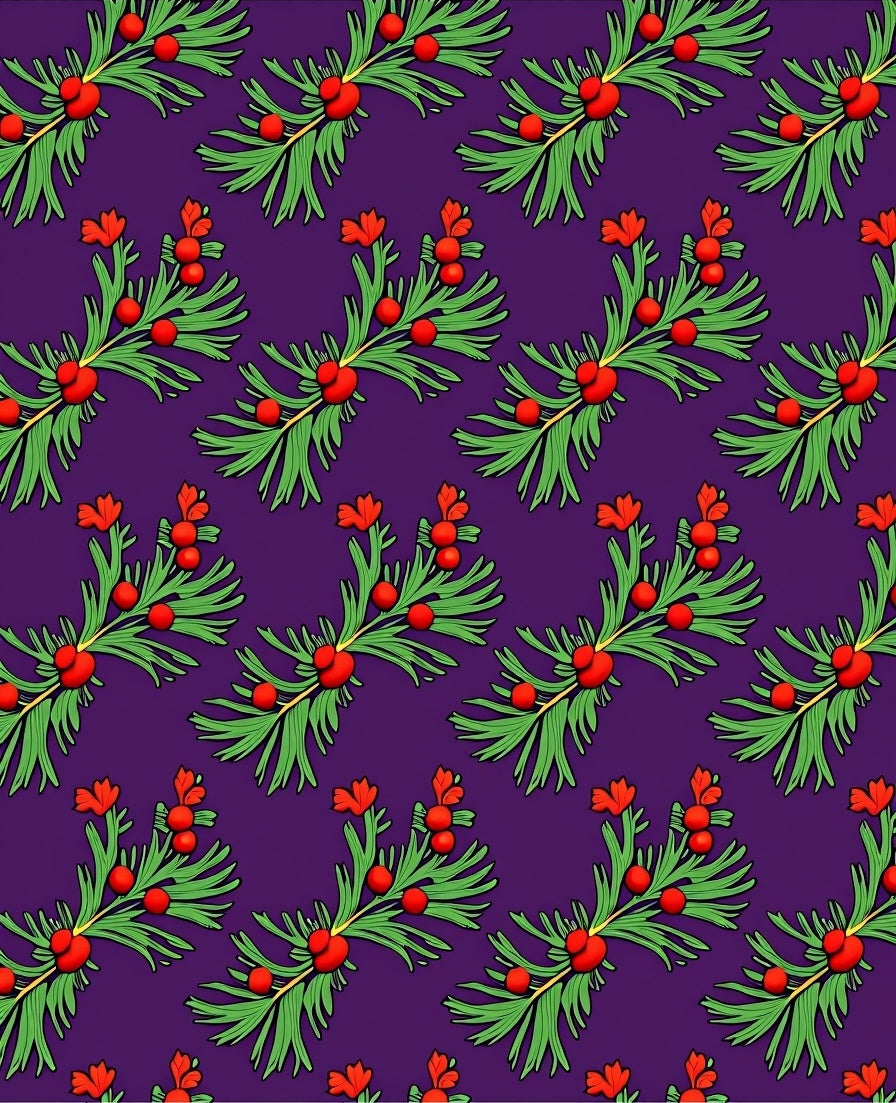 Crimson Berry Evergreen Sprig Accents Rug
