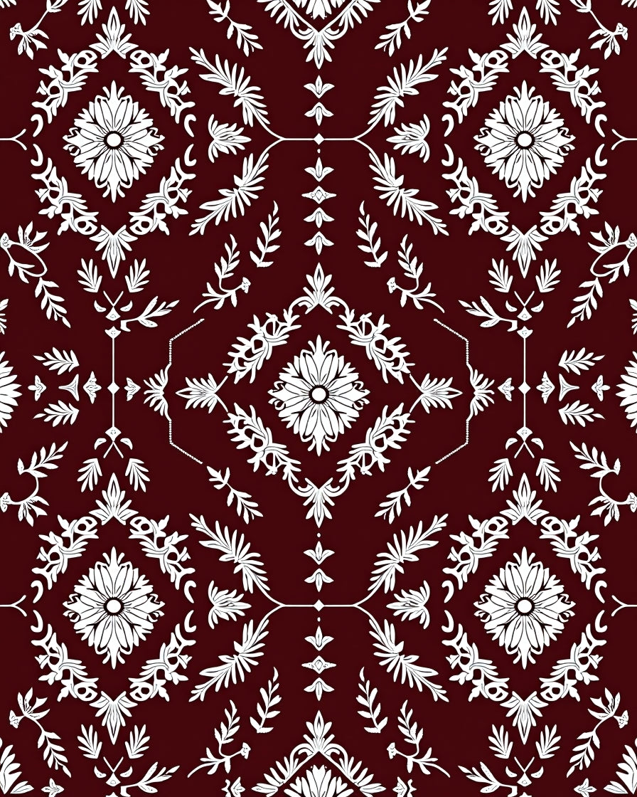 Deep Maroon Floral Medallion Repeat Rug