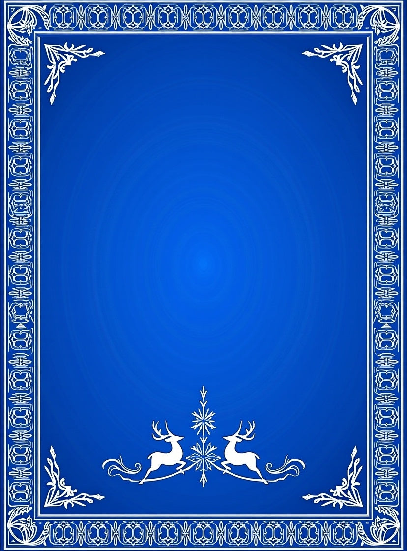 Royal Blue Elegant Reindeer Border Rug