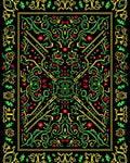 Vivid Red Green Yellow Ornate Scroll Rug