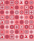 Festive Red Reindeer Snowflake Medallion Mosaic Rug