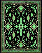 Green Black Elaborate Diamond Floral Border Rug