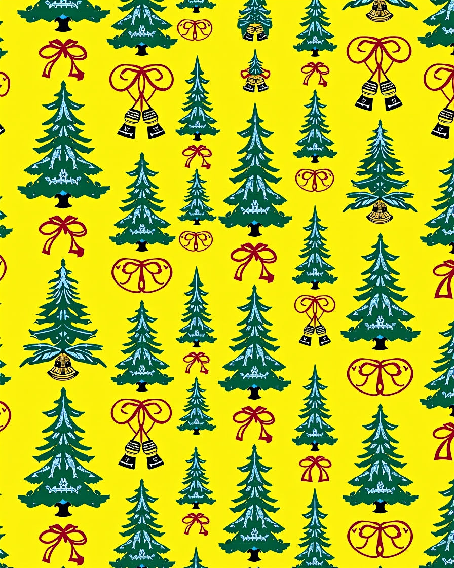 Green Christmas Trees Red Bows Bells Rug