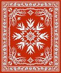 Vibrant Red White Floral Frame Rug