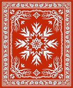 Vibrant Red White Floral Frame Rug