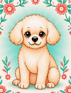 Whimsical Cream Puppy Floral Garden Rug