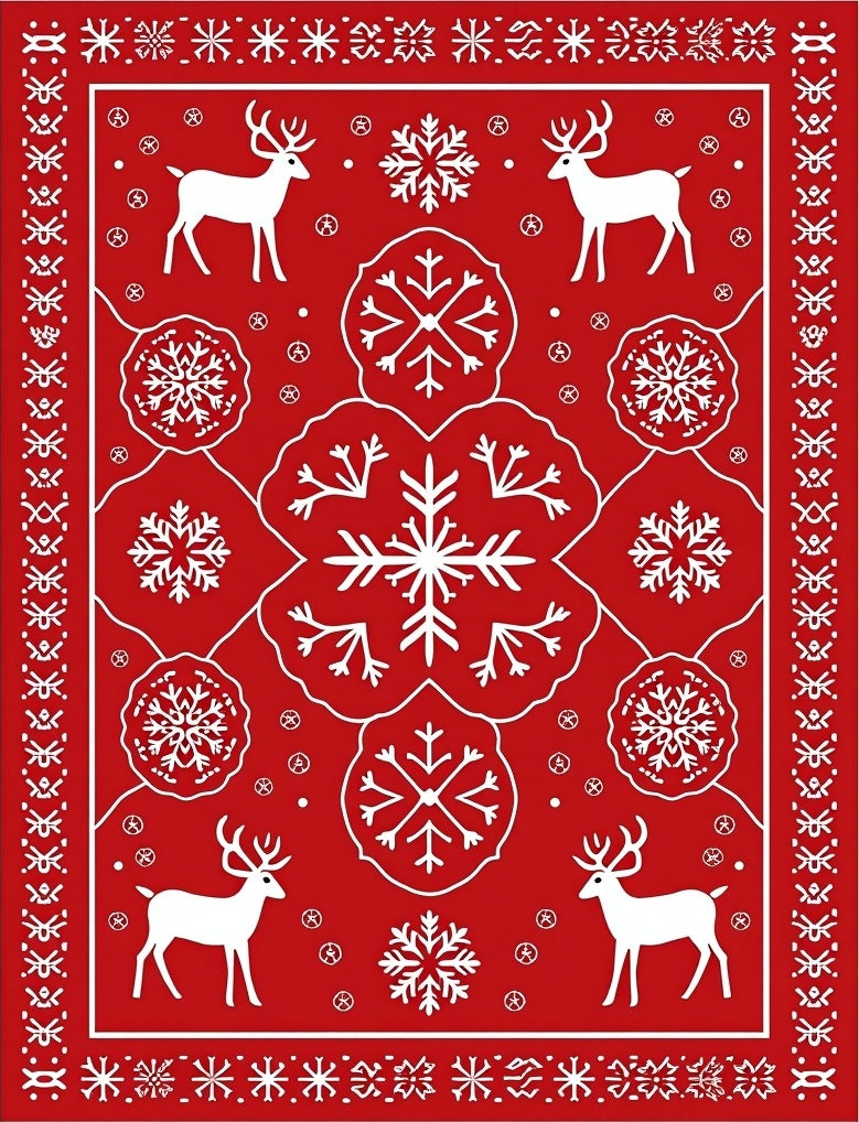 Winter Red Deer Snowflake Mandala Rug