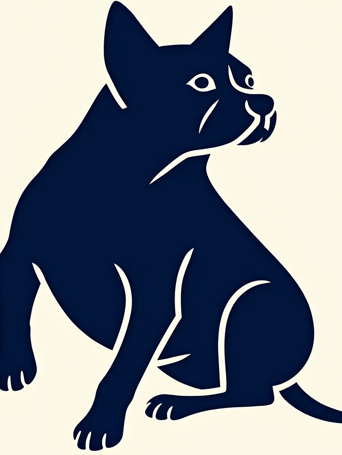 Deep Blue Sitting Dog Silhouette Rug