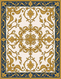 Golden Royal Blue Baroque Scroll Rug