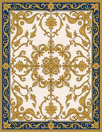 Golden Royal Blue Baroque Scroll Rug