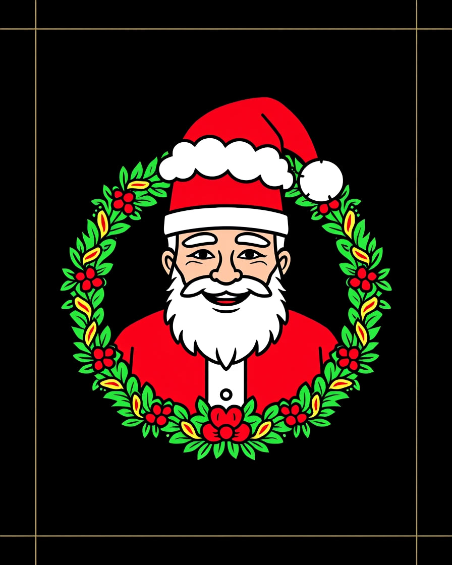 Classic Red Santa Wreath Christmas Rug