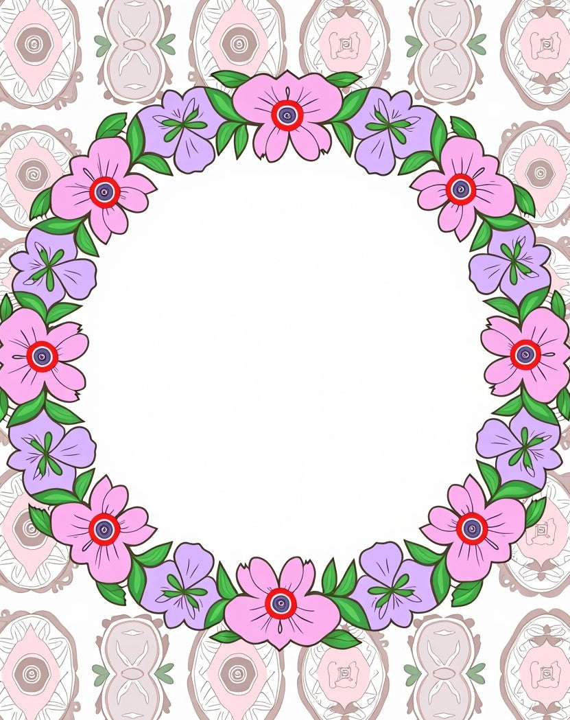 Pink Purple Floral Wreath Border Rug