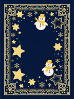 Midnight Blue Snowman Star Festive Border Rug