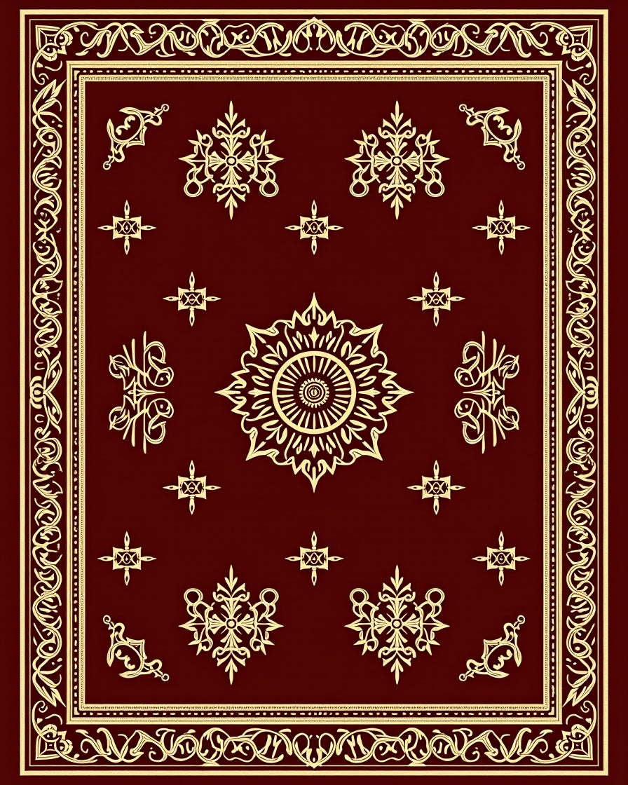 Rich Crimson Golden Floral Medallion Rug