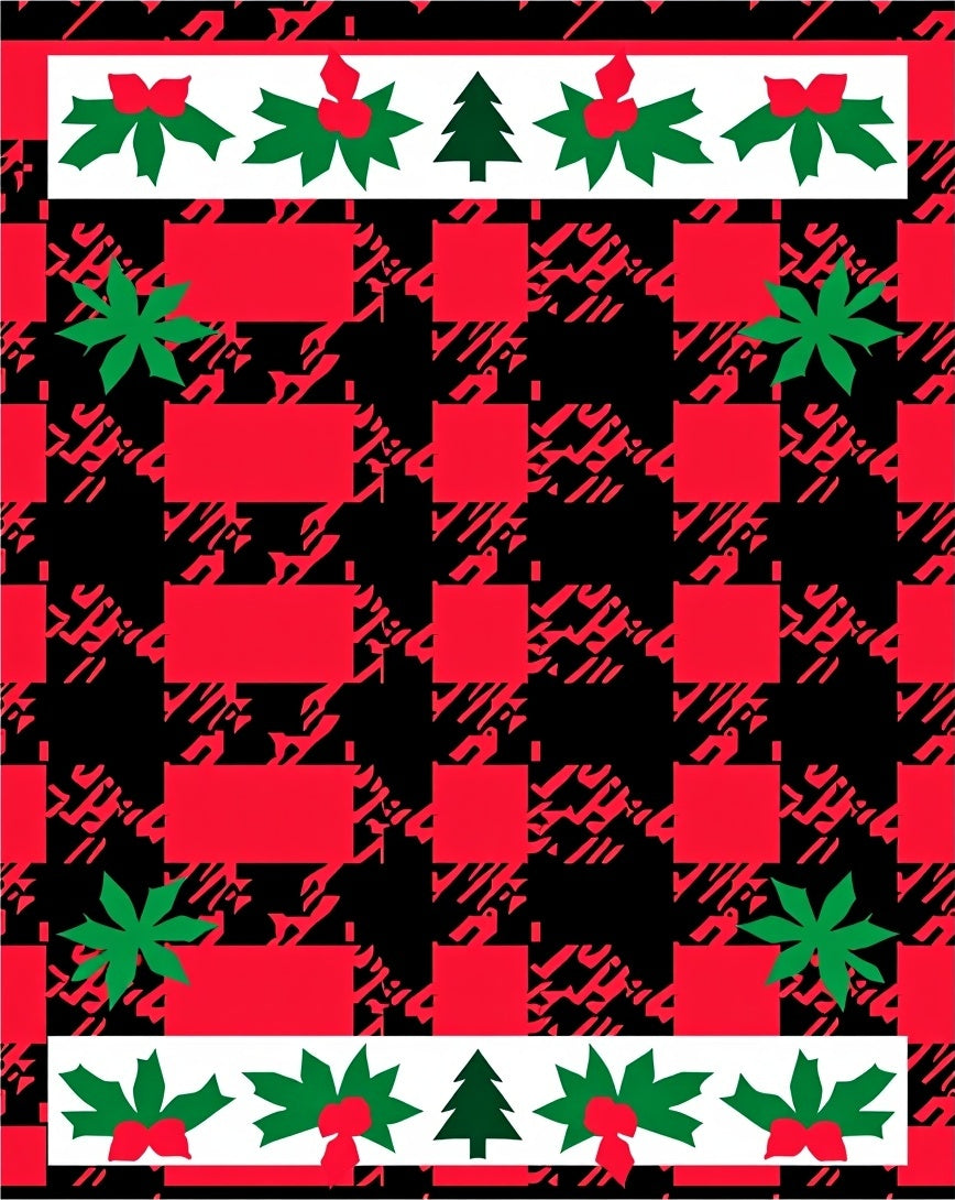 Red Black Plaid Holly Forest Rug